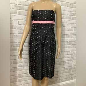 By Debra Vintage Black With white Polka dots, Silk classic Strapless dress XS